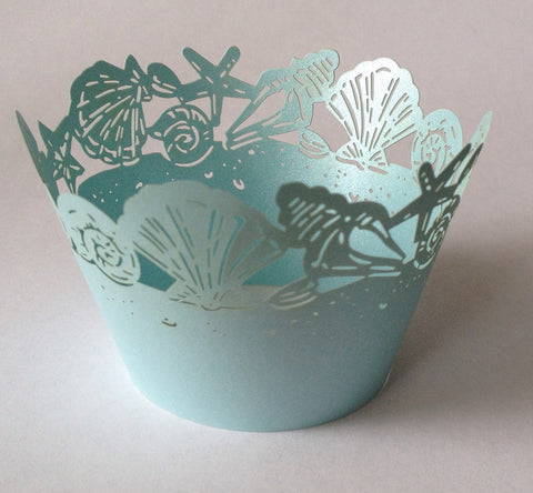 12 pcs Light Blue Seashells Cupcake Wrappers