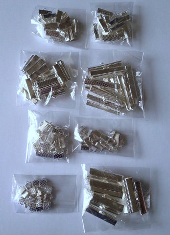 160 Silver Plated Necklace Bracelet Ribbon Crimp Ends Bead Caps Clasp Cord End Clasps Crimp B