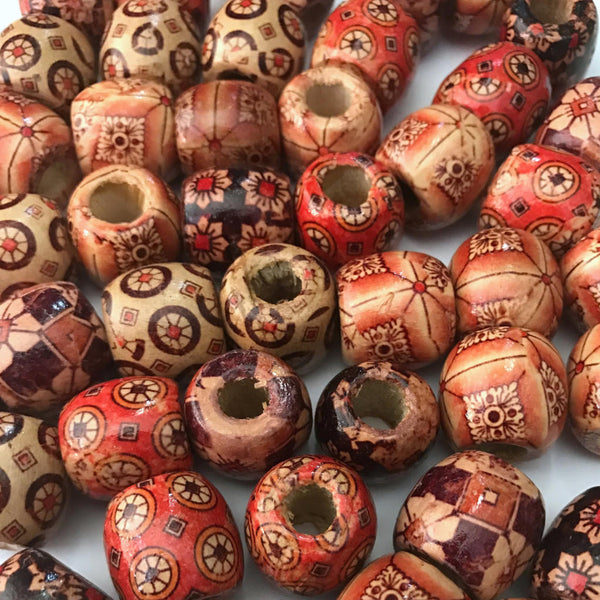 100 pcs 17mm Wooden Brown Red Barrel Beads