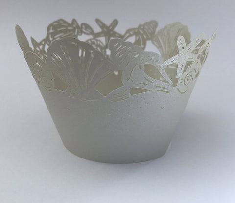 12 pcs Silver Gray Seashells Cupcake Wrappers