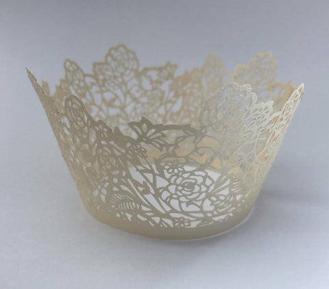 12 pcs Ivory Lace & Rose Cupcake Wrappers