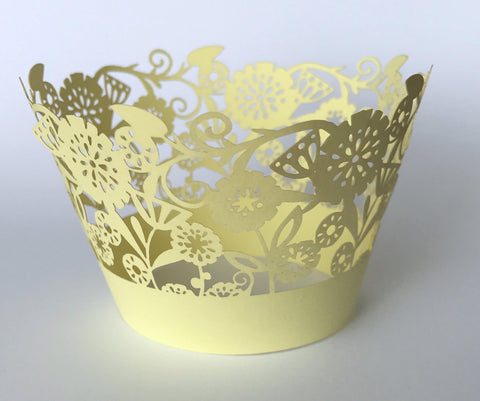 12 pcs Yellow Garden of Flowers Cupcake Wrappers