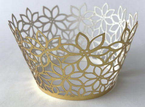 12 pcs Metallic Gold Full Flower & Lace Cupcake Wrappers