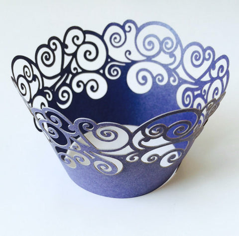 12 pcs MINI (Small) Navy Blue Swirl Cupcake Wrappers