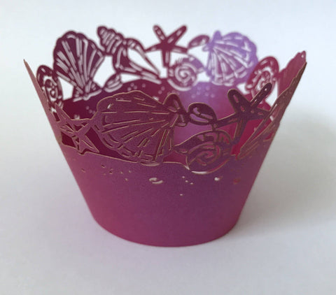12 pcs Mulberry Seashells Cupcake Wrappers