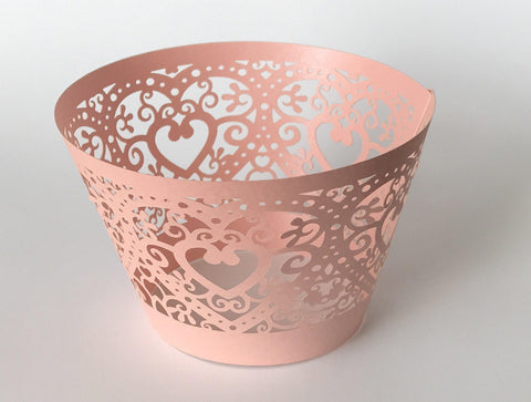 12 pcs Blush Pink Heart Lace Cupcake Wrappers