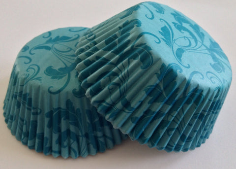 50 pcs Blue Damask Cupcake Liners