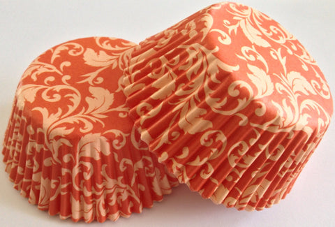50 count Orange Damask Cupcake Liners