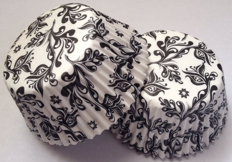 50 pcs Black White Damask Cupcake Liners