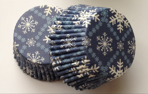 50 pcs Dark Blue Snowflakes Winter Cupcake Liners