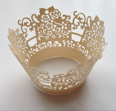 12 pcs Ivory Rose Lace Box Cupcake Wrappers