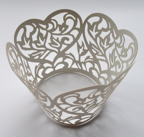 12 pcs Silver Gray Heart Lace Cupcake Wrappers