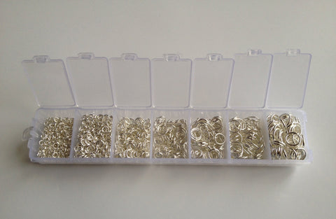 Assorted Sizes 1500 pcs Silver Plated Cut Open Jump Rings 3mm 4mm 5mm 6mm 7mm 8mm Plastic Case Box Jewelry Making Supplies Crafts
