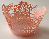 12 pcs Peach Coral Lace Rose Box Cupcake Wrappers