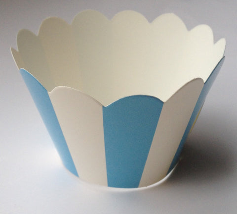 12 pcs Pretty Baby Blue Stripes Cupcake Wrappers