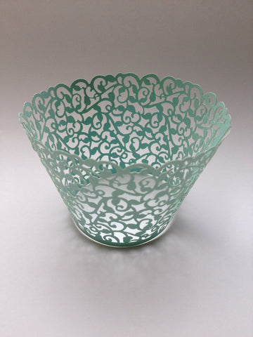 12 pcs MINI (Small) Green Mint Filigree Lace Cupcake Wrappers