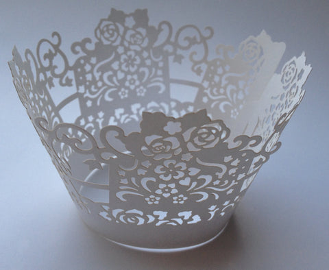 12 pcs White Rose Box Lace Cupcake Wrappers