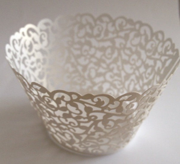 12 pcs MINI (Small) White Classic Filigree Lace Cupcake Wrappers