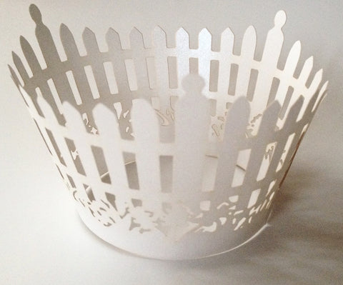12 pcs White Picket Fence Cupcake Wrappers