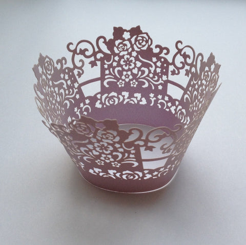 12 pcs Lavender Lace Rose Box Cupcake Wrappers