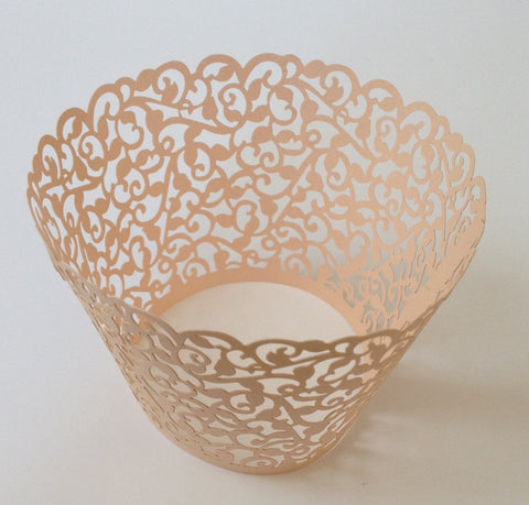 12 pcs MINI (Small) Rose Gold Filigree Lace Cupcake Wrappers