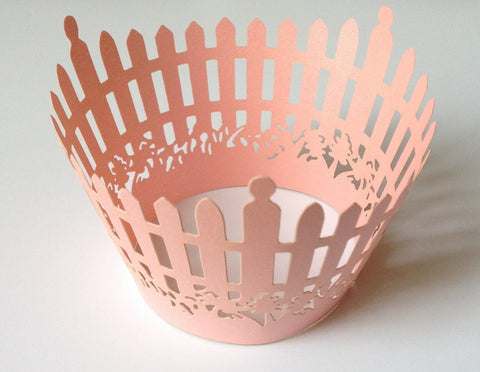 12 pcs Pink Picket Fence Cupcake Wrappers