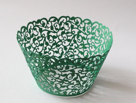 12 pcs Green Classic Filigree Lace Cupcake Wrappers