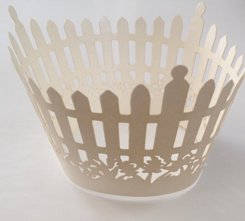 12 pcs Pale White Picket Fence Cupcake Wrappers