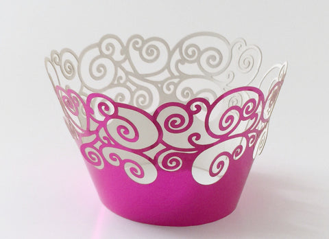 12 pcs Metallic Fuchsia Pink Swirl Cupcake Wrappers