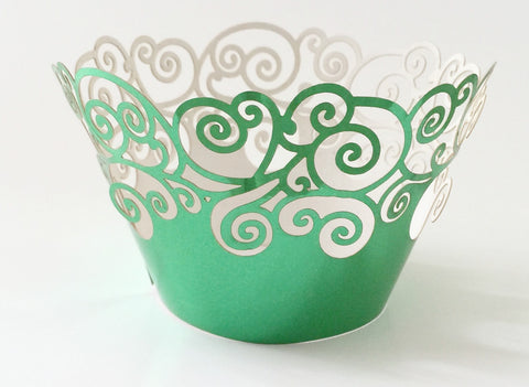 12 pcs Metallic Green Swirl Cupcake Wrappers