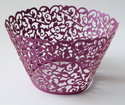12 pcs Purple Classic Lace Cupcake Wrappers