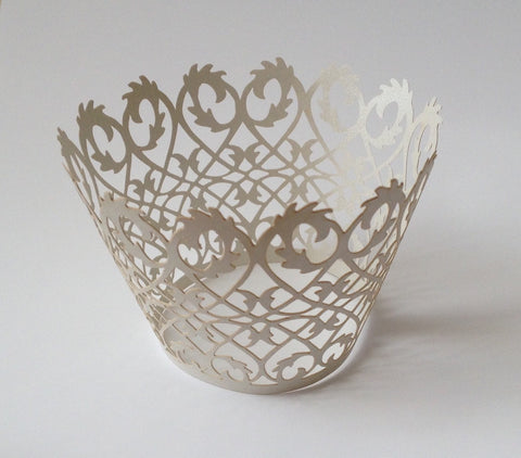 12 pcs Silver - Gray Lace Damask Cupcake Wrappers