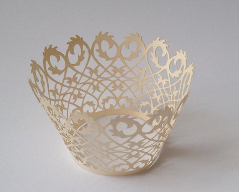 12 pcs Ivory Lace Damask Cupcake Wrappers