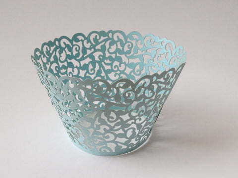 12 pcs Light Blue Classic Lace Cupcake Wrappers