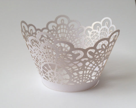 12 pcs White Crochet Lace Cupcake Wrappers