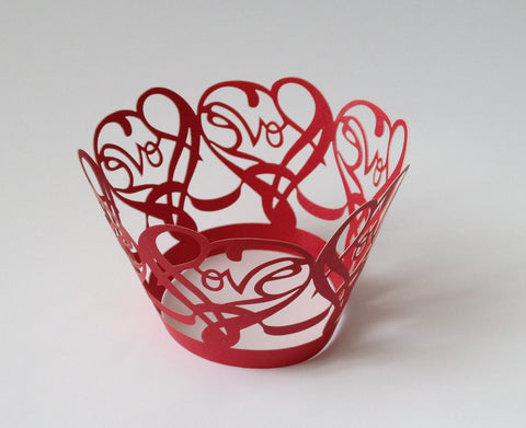 12 pcs Red Love Heart Lace Cupcake Wrappers
