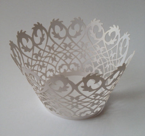 12 pcs White Lace Damask Cupcake Wrappers