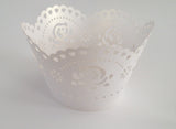 12 pcs Pearlized White Scallop Rose Cupcake Wrappers