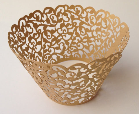 12 pcs Gold Classic Lace Cupcake Wrappers