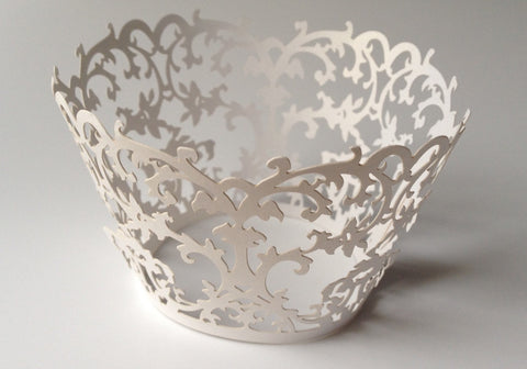 12 pcs White Full Damask Lace Cupcake Wrappers
