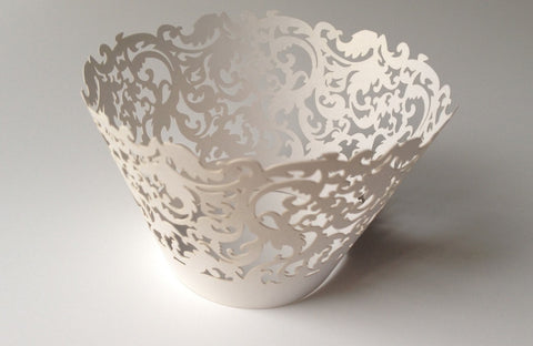 12 pcs White Damask Lace Cupcake Wrappers
