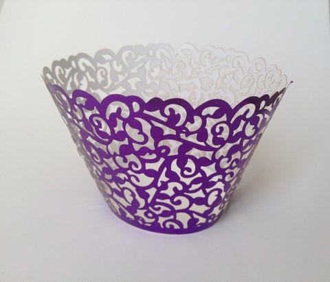12 pcs Metallic Purple Classic Lace Cupcake Wrappers