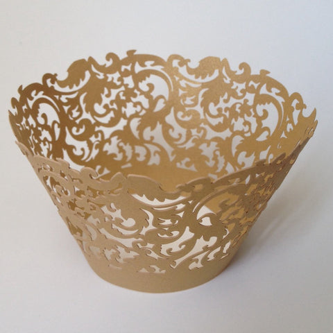 12 pcs Gold Damask Lace Wedding Cupcake Wrappers