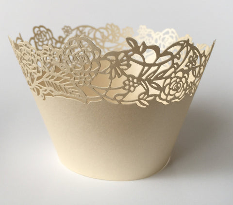 12 pcs Ivory Petite Fleurs Small Flowers Cupcake Wrappers