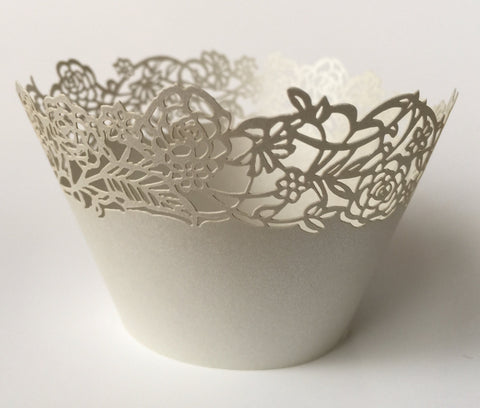 12 pcs Silver Gray Petite Fleurs Rose Small Flowers Cupcake Wrappers