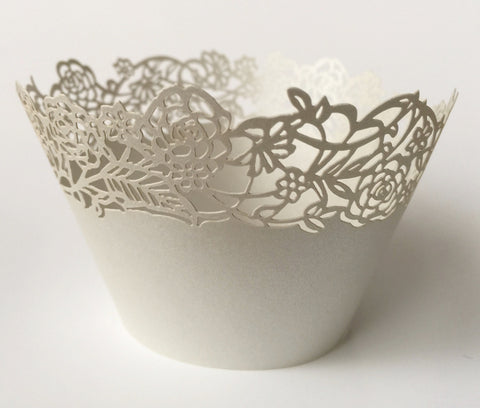 12 pcs MINI (Small) Mini Silver Gray Rose Petite Fleurs (Small Rose Flowers) Cupcake Wrappers