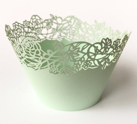 12 Mint Green Petite Fleurs (Small Flowers) Cupcake Wrappers