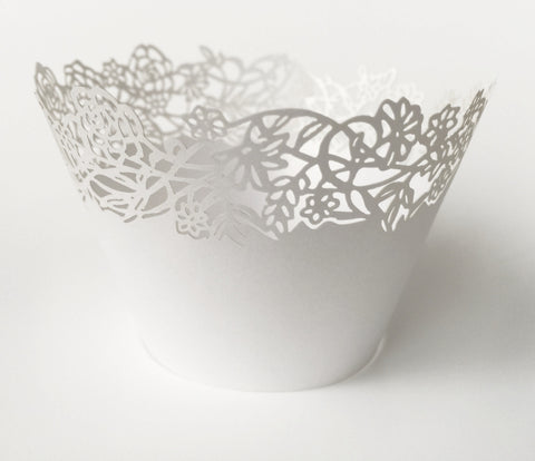 12 pcs White Petite Fleurs Small Flowers Roses Cupcake Wrappers