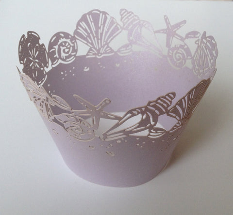 12 pcs Lavender Seashells Cupcake Wrappers