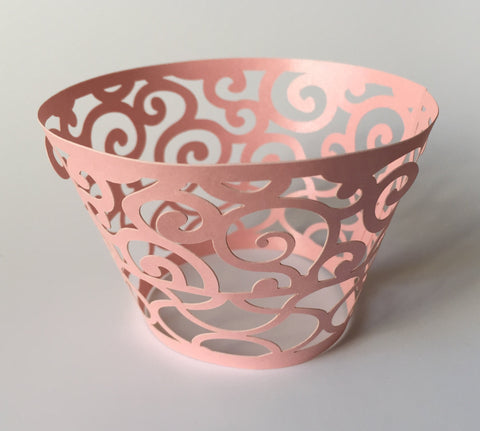 12 pcs Pink Lacy Swirl Cupcake Wrappers